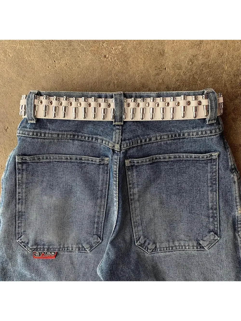 Y2k Cyber White Bullet Belt studded vintage style. Cool grunge/punk look